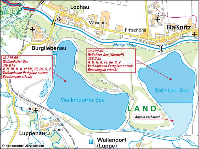 Kartenansicht Wallendorfer See und Raßnitzer See