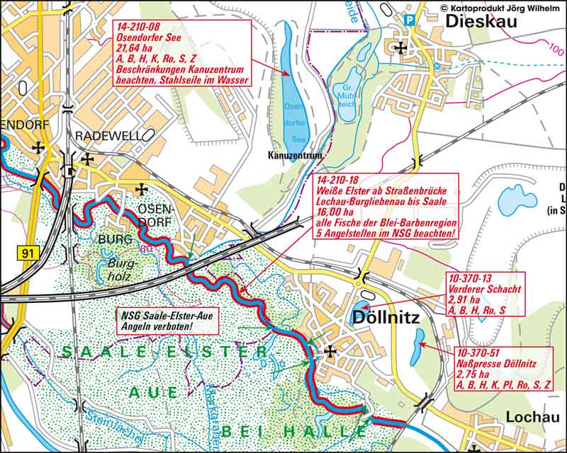 Kartenansicht Osendorfer See und Saale