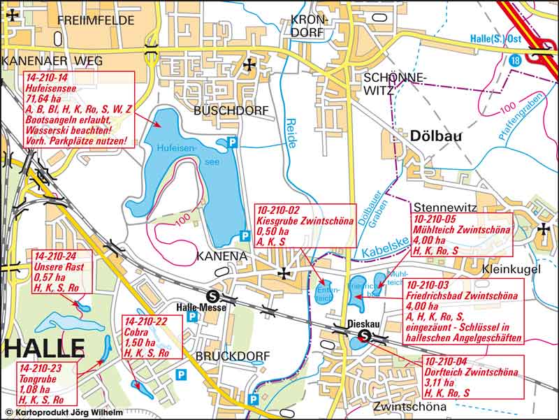 Kartenansicht Hufeisensee, Unsere Rast, Cobra, Kiesgrube Zwintschöna, Mühlteich Zwintschöna, Friedrichsbad Zwintschöna, Dorfteich Zwintschöna