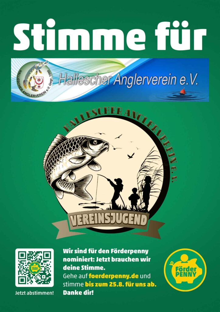 Plakat mit Logo des Halleschen Anglerverein und der Vereinsjugend zur Abstimmung auf foerderpenny.de